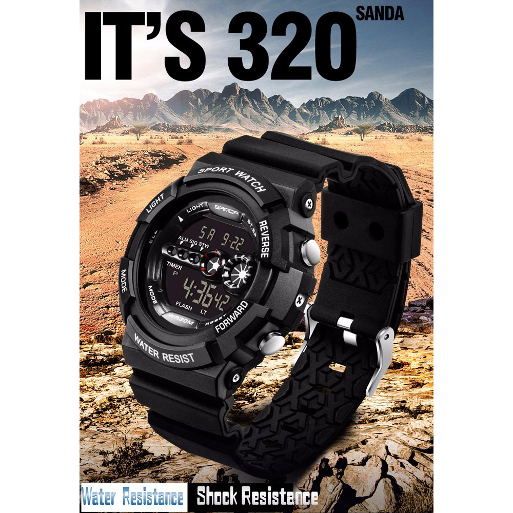 SANDA Jam Tangan Sporty Pria - SD-320 - Black 