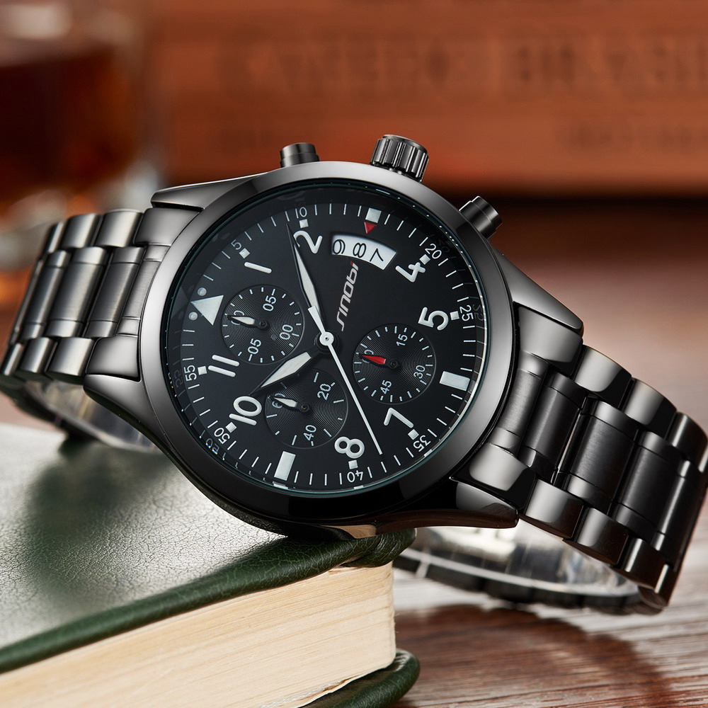 SINOBI Jam  Tangan  Pilot Chrono Pria 9639 Black 