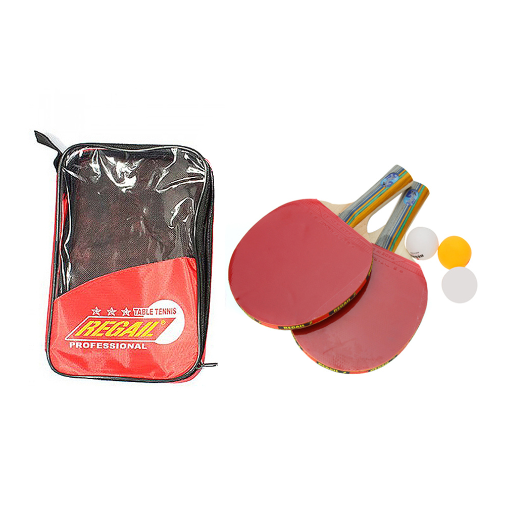REGAIL Perlengkapan Set Tenis Meja Pingpong 2 Raket 3 Bola Red