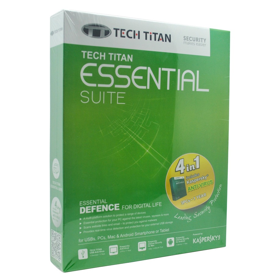 Tech Titan 4 in 1 Essential Suite with Kaspersky Anti 