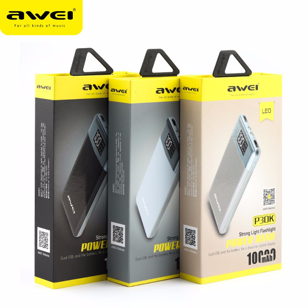 Awei Power Bank 2 Port 10000mAh - P30K - Black