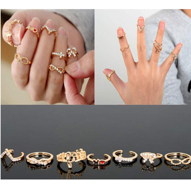 Fashion Ring 7 Set Cincin  Berlian  Golden 