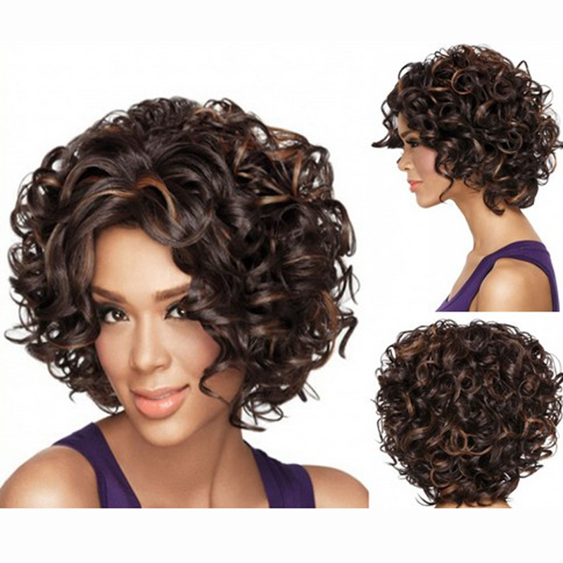 Wig Rambut  Palsu Model  Short  Curly  Dark Brown 