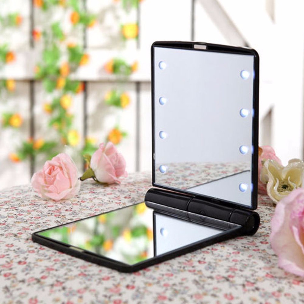 Cermin Lipat Makeup Pocket Size Foldable Mirror with LED 