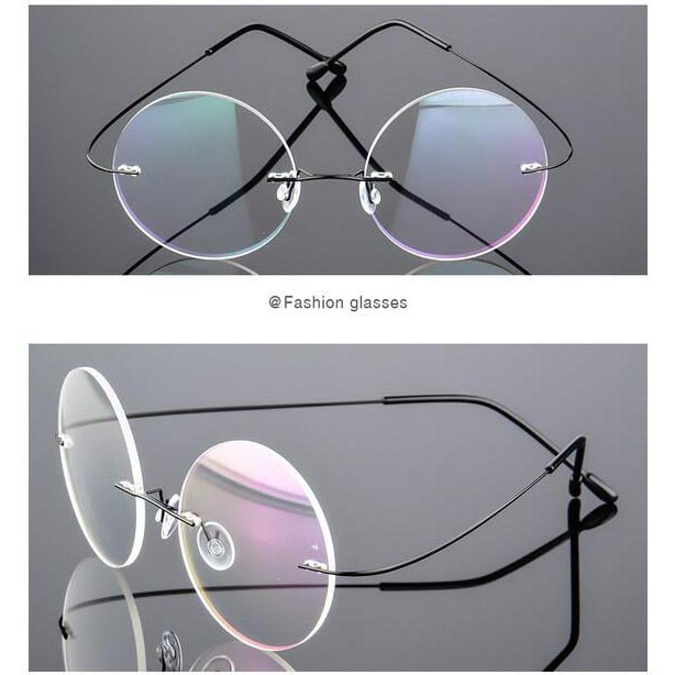  Kacamata  Bulat Ultra Light Rimless  Titanium Black 