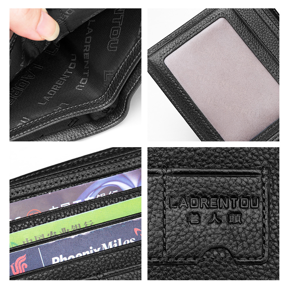 Laorentou Dompet Pria Bahan Kulit dengan Resleting Black 