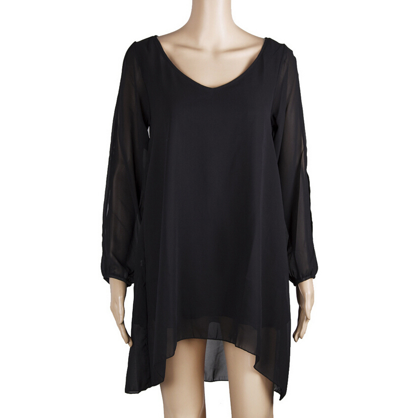 Dress Wanita Casual V-Neck Chiffon Long Sleeve Size M