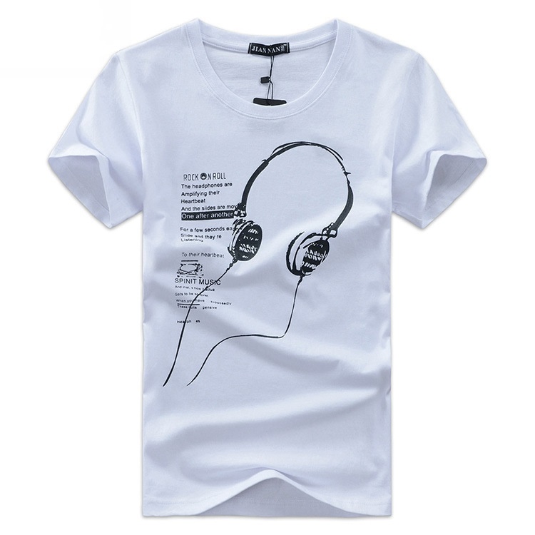 Kaos Katun Pria T-Shirt Headphone O Neck Size L - White 