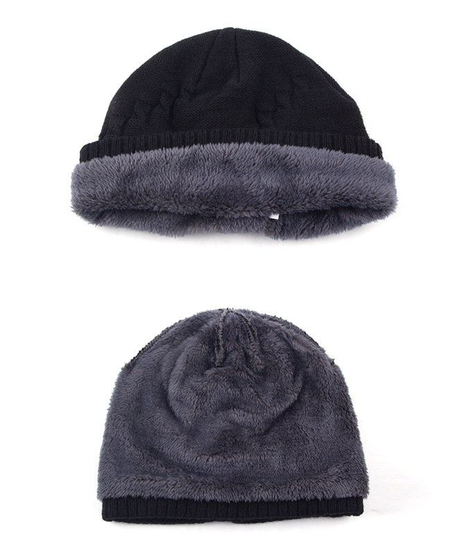 Topi Kupluk Rajut Wool Velvet Musim Dingin - Black 