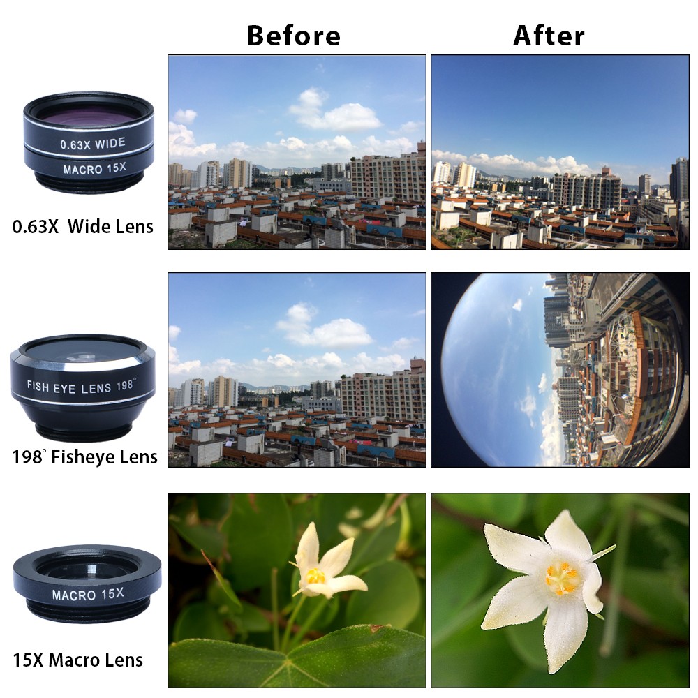 APEXEL 5 In 1 Lensa CPL Fisheye Macro Telephoto Wide Angle Lens