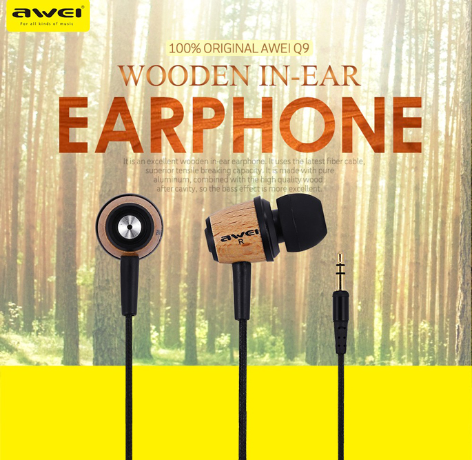 Awei Earphone Wood Design - ES-Q9 - Wooden 