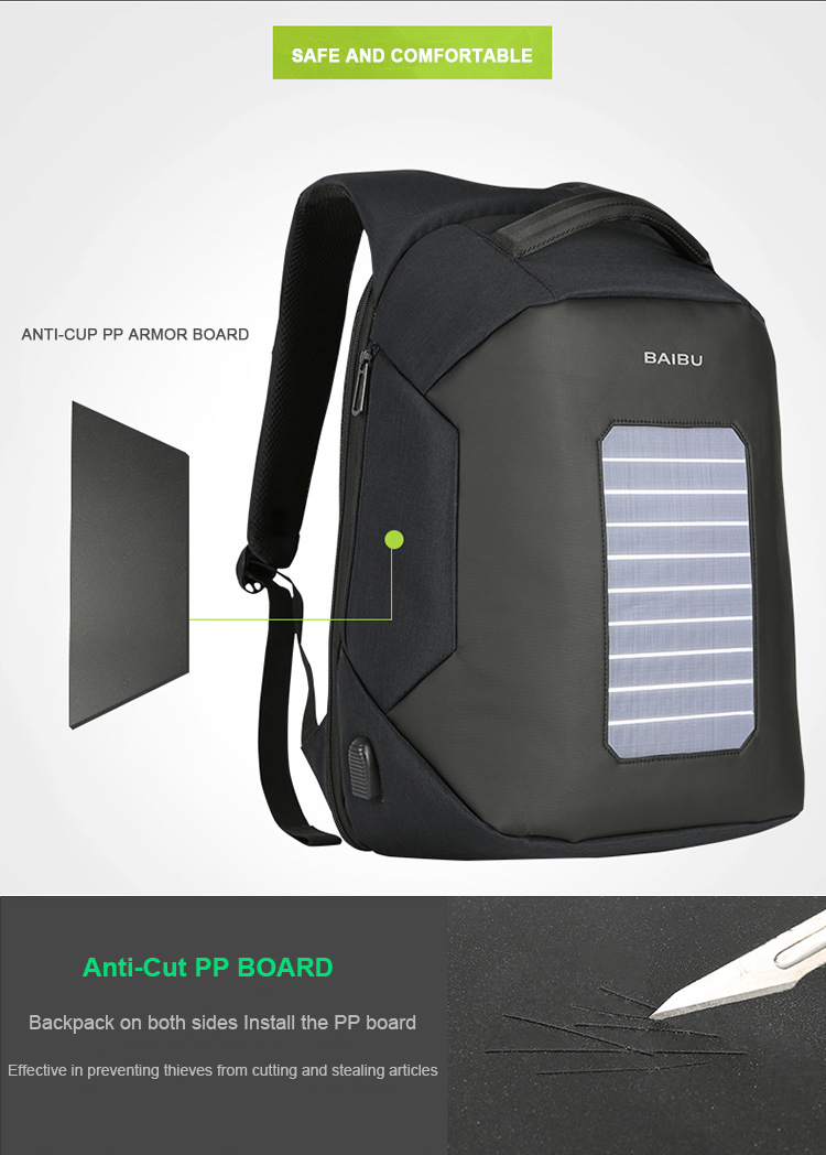 BAIBU Tas Ransel Solar Charging dengan USB Charger Port 