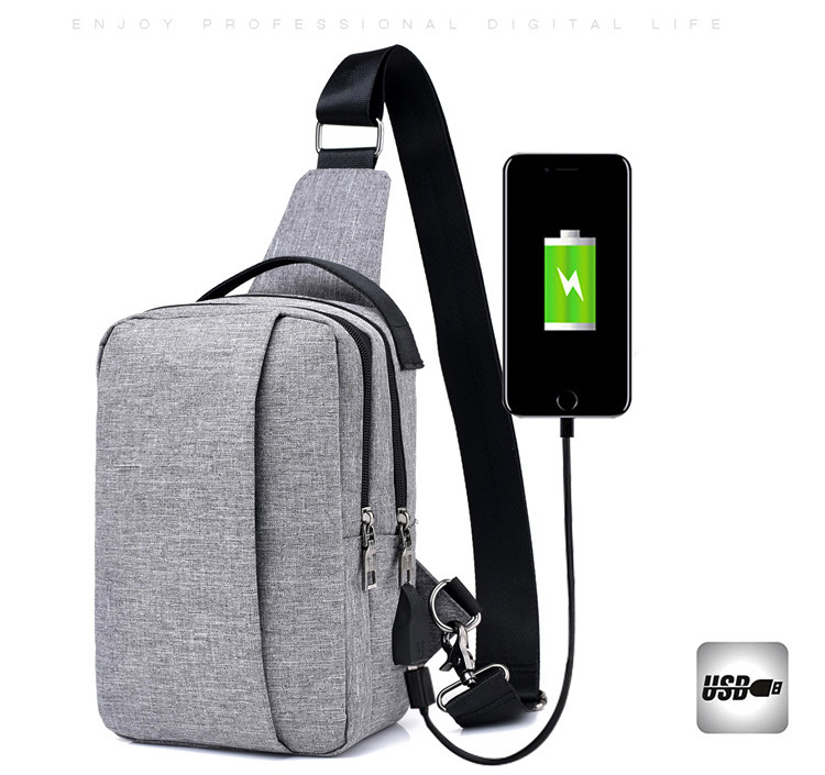 Crossbody Tas  Selempang  dengan USB  Charger Port Gray 