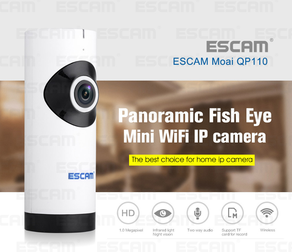 ESCAM Moai QP110 Panoramic Fisheye Wireless IP Camera CCTV 