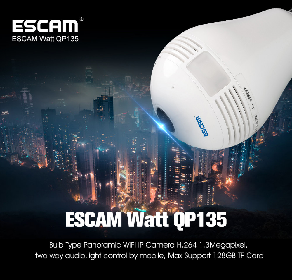 Escam Watt QP135 Bulb WiFi IP Camera 960P - White 