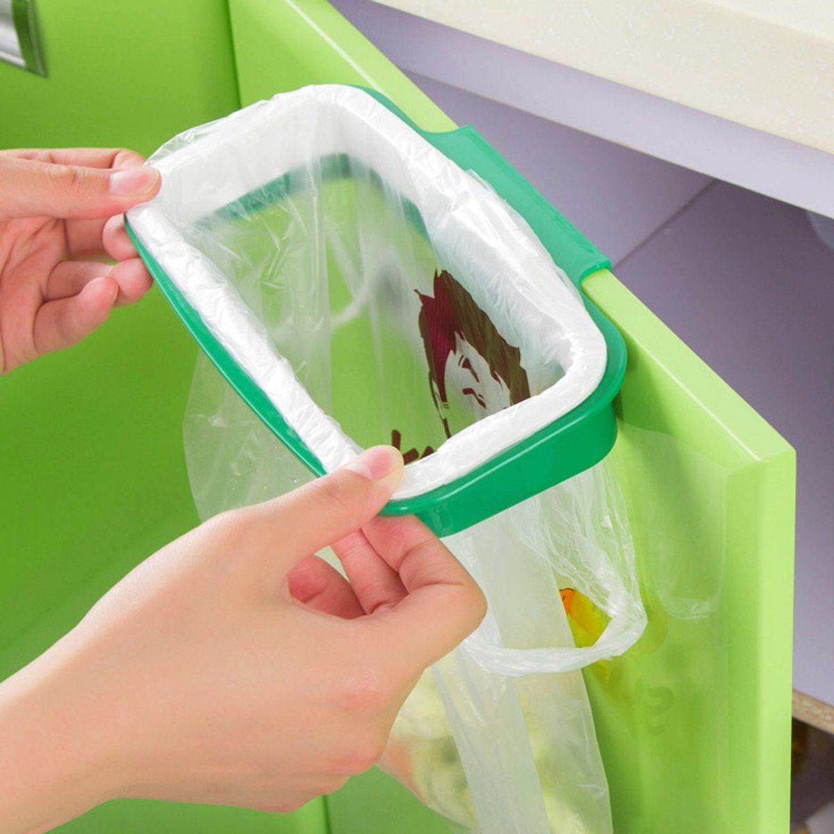  Rak  Hanger Kantong Plastik  Tempat Sampah White Green 