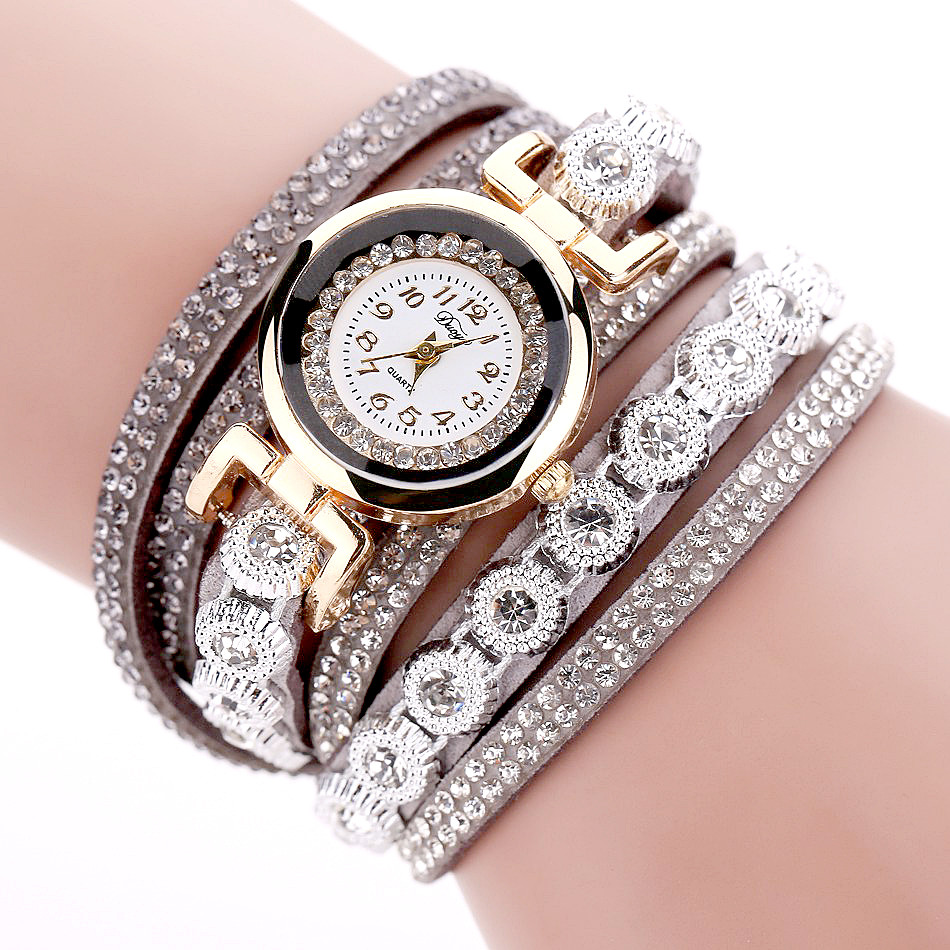 Jam Tangan Wanita Model Gelang Rhinestone - DY038 - White