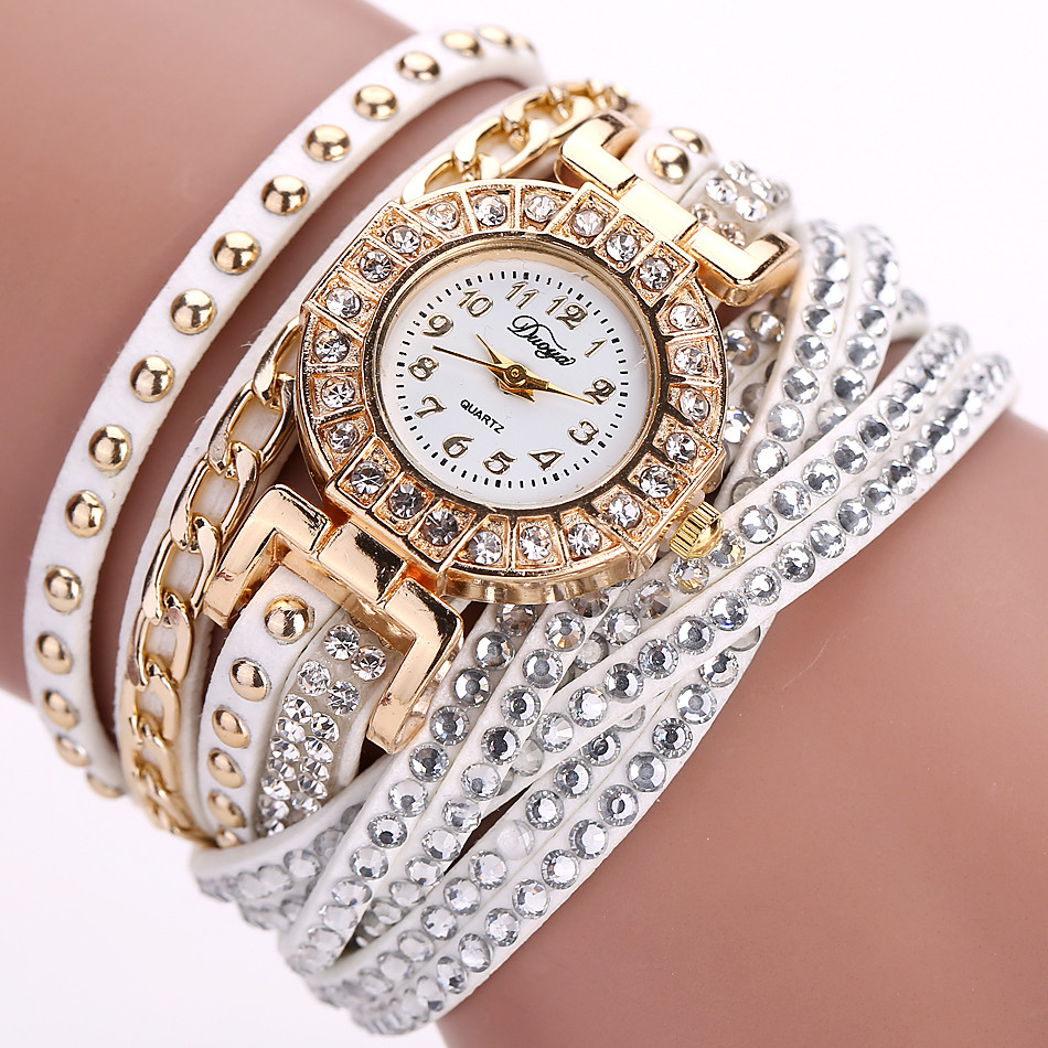 Jam Tangan Wanita Model Gelang Rhinestone - DY001 - White