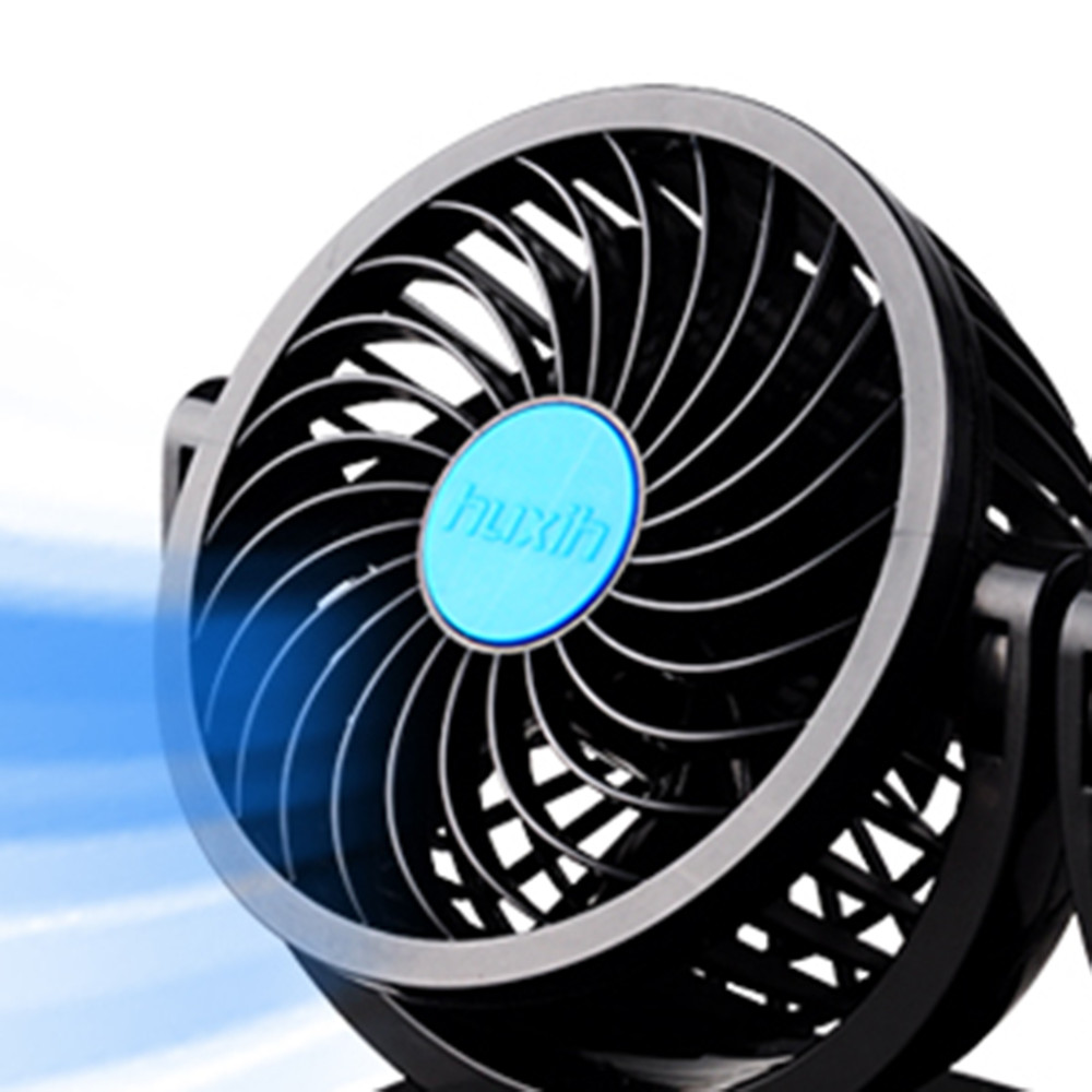 Huxin Kipas  Mobil 360 Degree Mini Electric Car  Fan  Black 