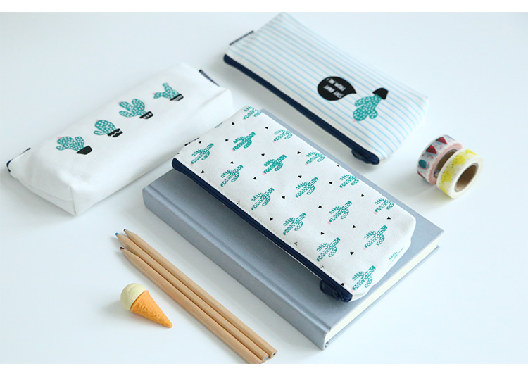 Kotak Pensil Cute Kawaii Cactus - White/Green 