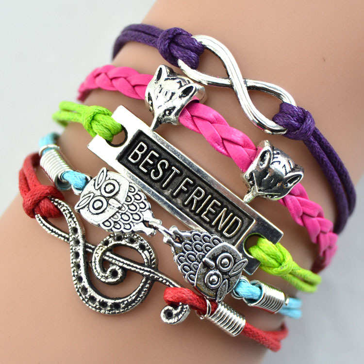  Gelang  Vintage Best Friend Forever Charm Leather Bracelet  