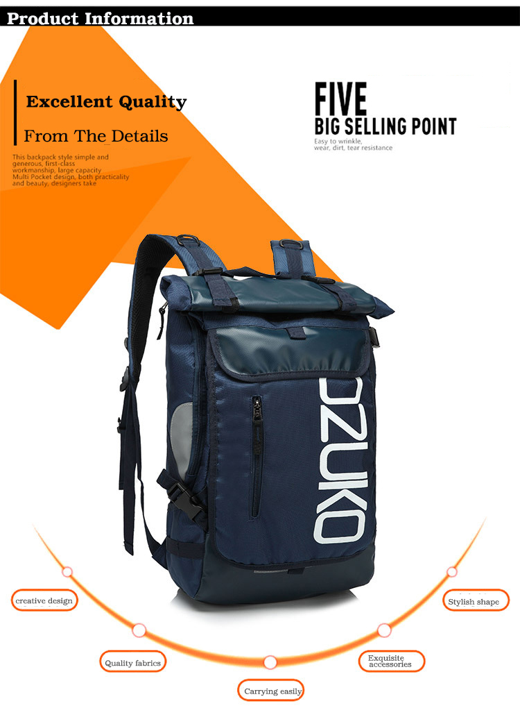 Ozuko Tas  Ransel  Laptop Roll Top Casual 8020 39 Black 