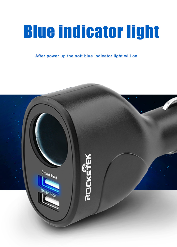 Rocketek USB Car Charger Mobil 2 Port With Cigarette Plug RT E120