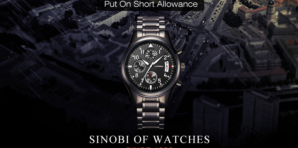 SINOBI Jam Tangan Pilot Chrono Pria - 9639 - Black 