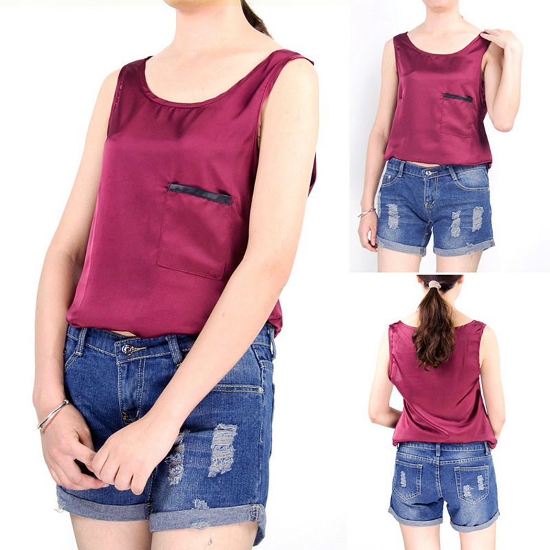 Tank Top U Can See Wanita Asymmetric Round Neck T-Shirt 