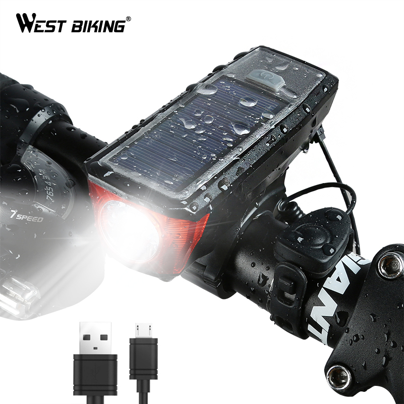  WEST  BIKING  Lampu  Klakson  Sepeda  Solar  USB  Power 