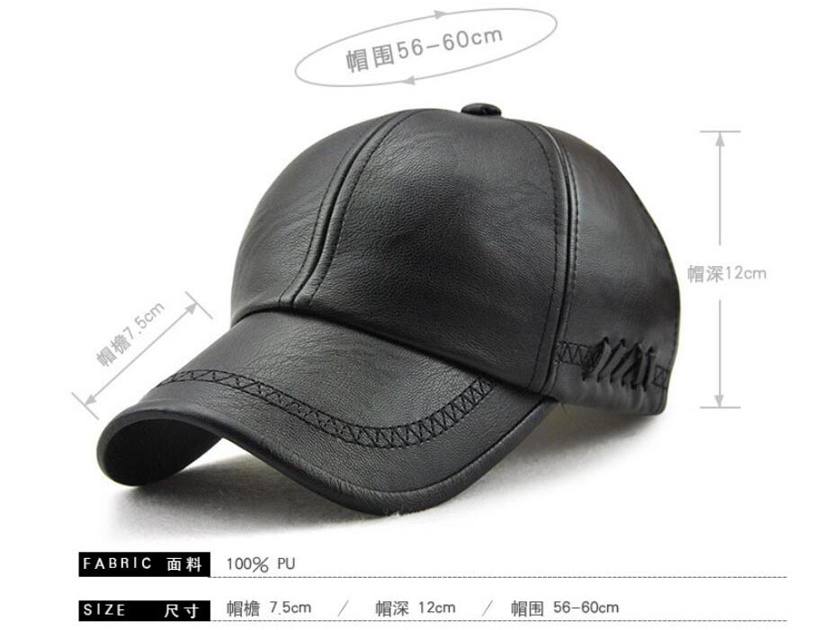 Topi Baseball Aksen Kulit Faux Leather Caps - Black 